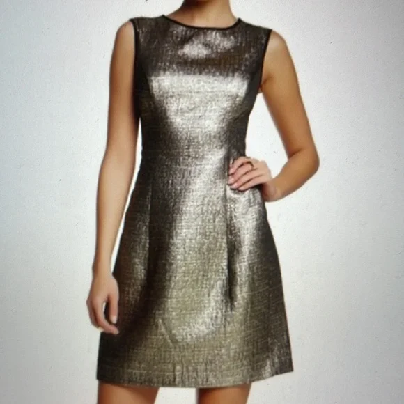 Shoshanna Dresses | Shoshanna Platinum Metallic Fit and Flare Dress Sz 4 | Color: Black/Gold | Size: 4 | Bustlegso's Closet